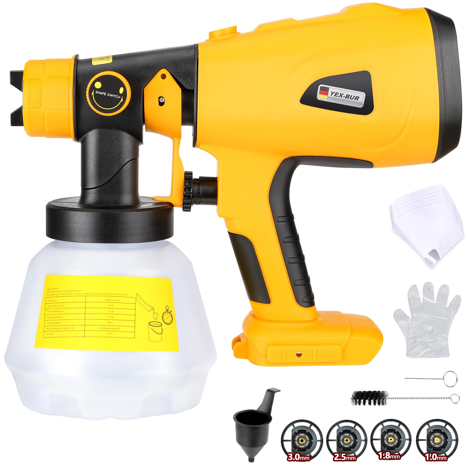 YEX-BUR Cordless Paint Sprayer for Dewalt 20v Battery, Spray Gun